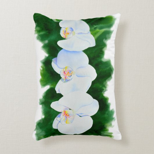 熱帯エレガント白い水の色のラン絵画ド アクセントクッション (正面(垂直))