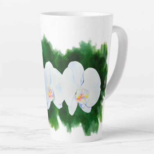 熱帯エレガント白い水の色のラン絵画ド カフェラテマグ (右アングル)