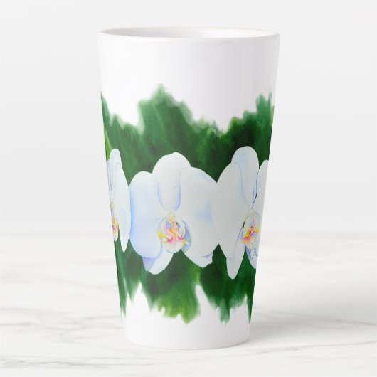 熱帯エレガント白い水の色のラン絵画ド カフェラテマグ (正面)