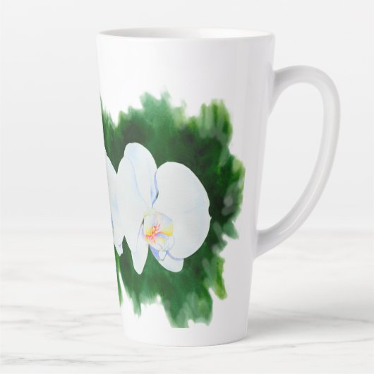 熱帯エレガント白い水の色のラン絵画ド カフェラテマグ (右)