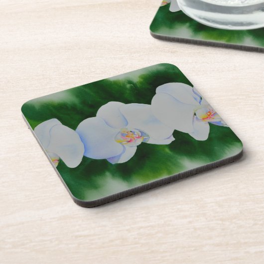 熱帯エレガント白い水の色のラン絵画ド コースター (左側)