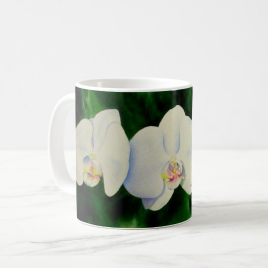 熱帯エレガント白い水の色のラン絵画ド コーヒーマグカップ (正面左)