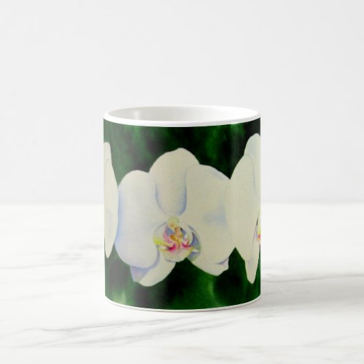 熱帯エレガント白い水の色のラン絵画ド コーヒーマグカップ (中央)
