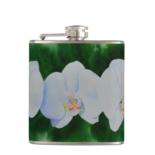 熱帯エレガント白い水の色のラン絵画ド フラスク (正面)