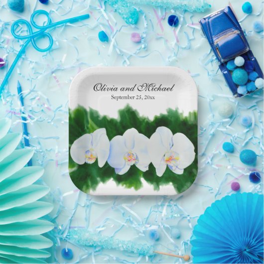 熱帯エレガント白い水の色のラン絵画ド ペーパープレート (パーティー)