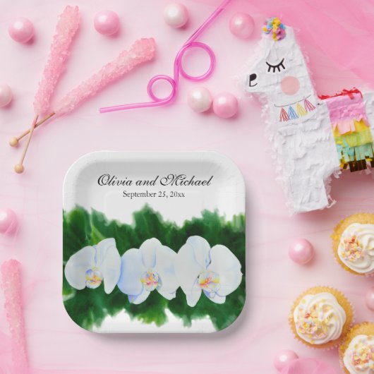 熱帯エレガント白い水の色のラン絵画ド ペーパープレート (パーティー)