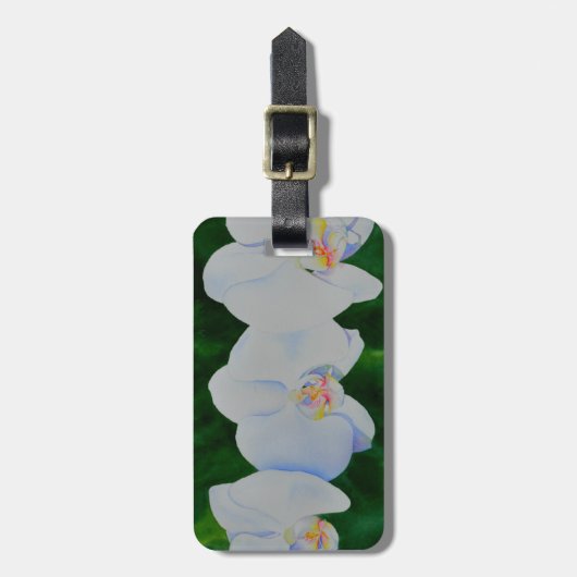 熱帯エレガント白い水の色のラン絵画ド ラゲッジタグ (正面縦)