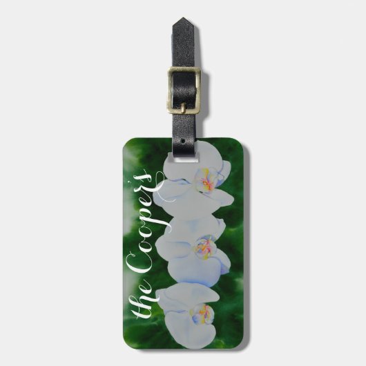 熱帯エレガント白い水の色のラン絵画ド ラゲッジタグ (正面縦)