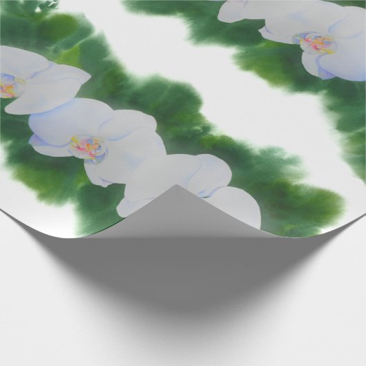 熱帯エレガント白い水の色のラン絵画ド ラッピングペーパー (角)