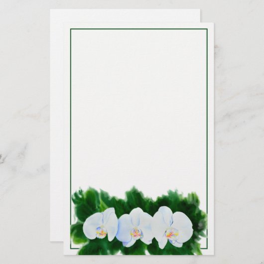 熱帯エレガント白い水の色のラン絵画ド 便箋 (正面/裏面)