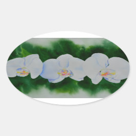 熱帯エレガント白い水の色のラン絵画ド 楕円形シール