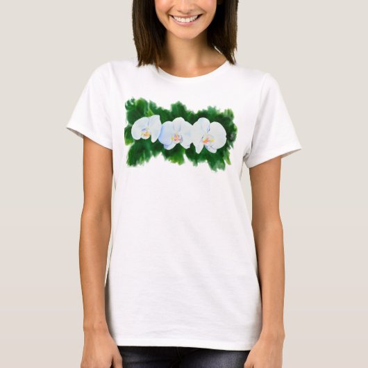 熱帯エレガント白い水の色のラン絵画ド Tシャツ (正面)