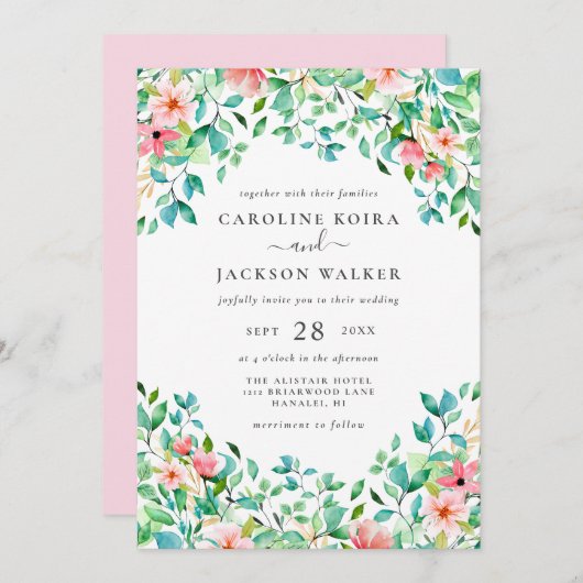 熱帯エレガント結婚式招待状 招待状 (正面/裏面)