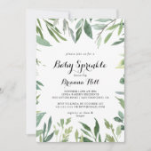 熱帯エレガント緑の葉のベビー散布 招待状 (正面)