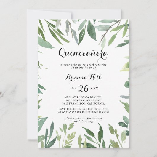 熱帯エレガント緑の葉キンチェニェラ 招待状 (正面)