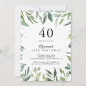 熱帯エレガント緑の葉40歳の誕生日パーティー 招待状 (正面)