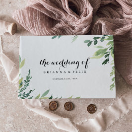 熱帯エレガント緑色葉書道結婚の ゲストブック