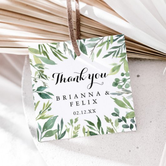 熱帯エレガント緑色葉書道結婚の フェイバータグ