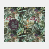 熱帯エレガント緑葉フローラ水彩 フリースブランケット (正面(横))