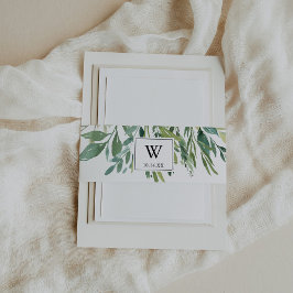 熱帯エレガント緑葉結婚式招待状 招待状ベリーバンド