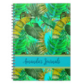 熱帯エレガント緑葉黄青模様 ノートブック (正面)