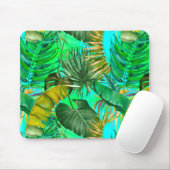 熱帯エレガント緑葉黄青模様 マウスパッド (マウス)