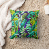 熱帯エレガント緑離れ紫模様 クッション (ブランケット)