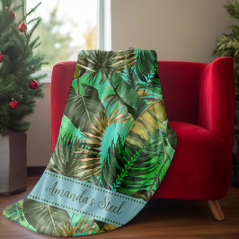 熱帯エレガント緑離れ黄青 フリースブランケット