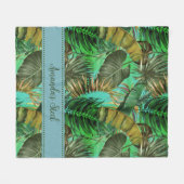 熱帯エレガント緑離れ黄青 フリースブランケット (正面(横))