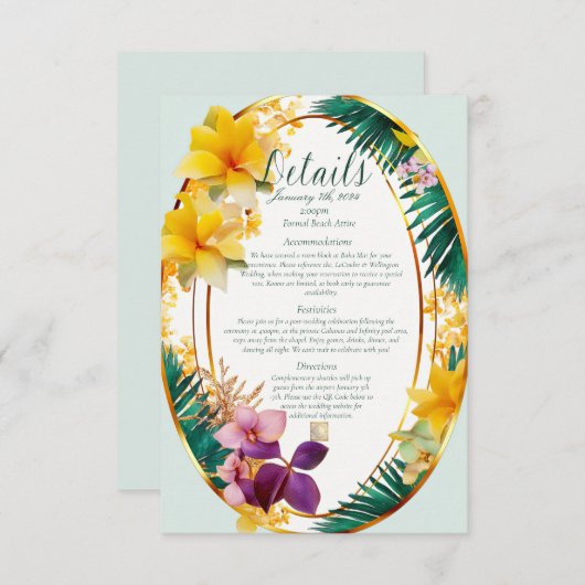 熱帯エレガント行先結婚式詳細 出欠カード (正面/裏面)