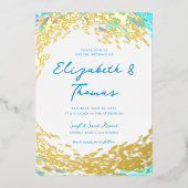 熱帯エレガント金ゴールドサーファー波ビーチ結婚式 箔招待状 (正面)