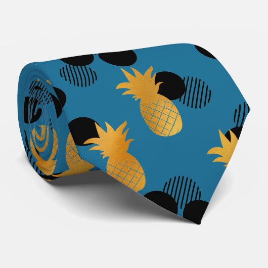熱帯エレガント金ゴールドパイナップルブラック水玉模様 ネクタイ (ロール)