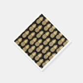 熱帯エレガント黒と金ゴールドパイナップルパターン スタンダードカクテルナプキン (角)