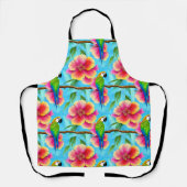 熱帯オウムと花の模様 エプロン (正面)