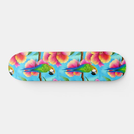 熱帯オウムと花の模様 スケートボード (横)