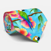 熱帯オウムと花の模様 ネクタイ (ロール)