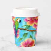 熱帯オウムと花の模様 紙コップ (正面)