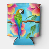 熱帯オウムと花の模様 缶クーラー (正面)