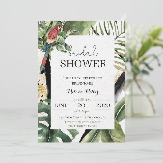 熱帯オウムのジャングルブライダルシャワーの招待 招待状 (スタンド正面)