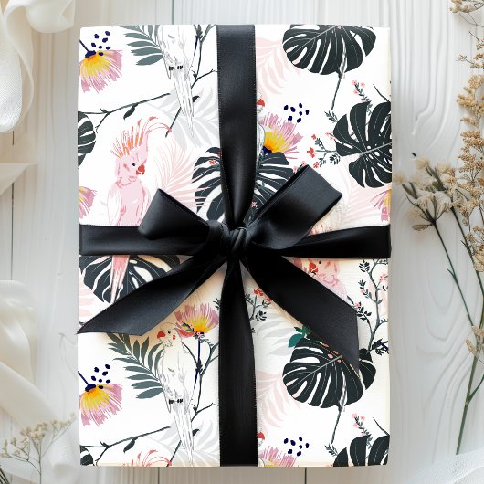 熱帯オウムの鳥のパーム葉 ラッピングペーパー