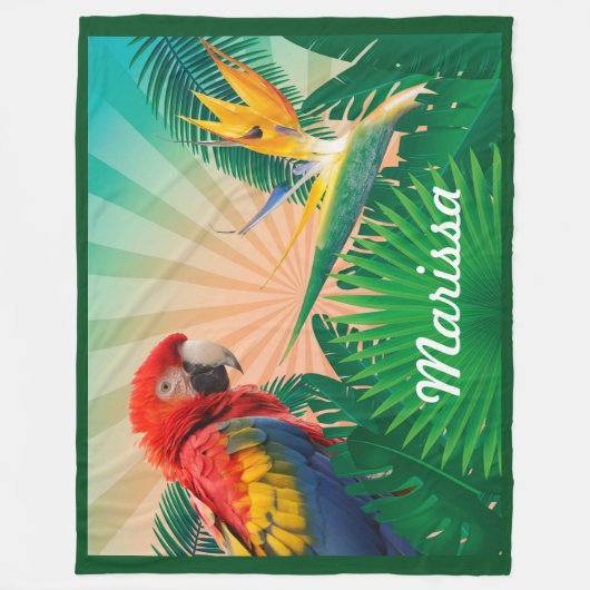 熱帯オウムのWIパーソナライズされた名または引用文 フリースブランケット (正面)