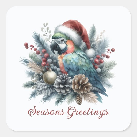 熱帯オウム季節のごあいさつクリスマス スクエアシール (正面)