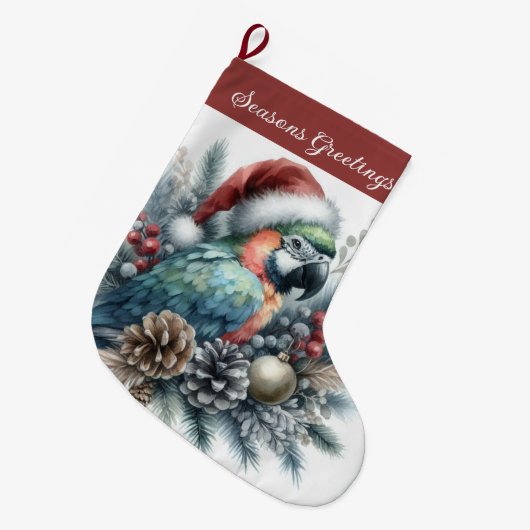 熱帯オウム季節のごあいさつクリスマス ラージクリスマスストッキング (正面 (吊り時))