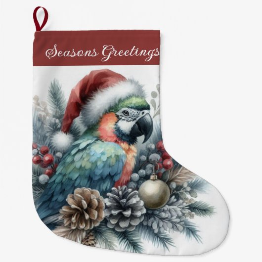 熱帯オウム季節のごあいさつクリスマス ラージクリスマスストッキング (正面)