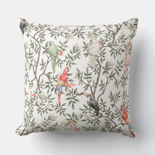 熱帯オウム模様 クッション (正面)