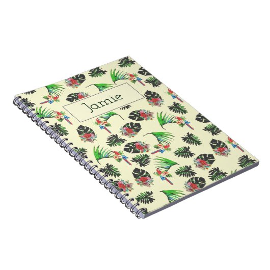 熱帯オウム葉とのパーソナライズされた模様 ノートブック (右側)