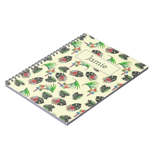 熱帯オウム葉とのパーソナライズされた模様 ノートブック (左側)