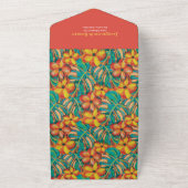 熱帯オレンジと黄色のフローラ結婚ズ オールインワン招待状 (外側)