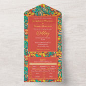 熱帯オレンジと黄色のフローラ結婚ズ オールインワン招待状 (内側)
