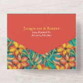 熱帯オレンジと黄色のフローラ結婚ズ オールインワン招待状 (裏面)